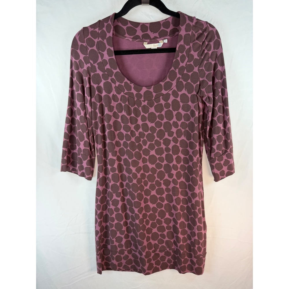 Boden Womens Purple Brown Abstract Dot Scoop Neck 3/4 Sleeve Tunic Dress Size 6